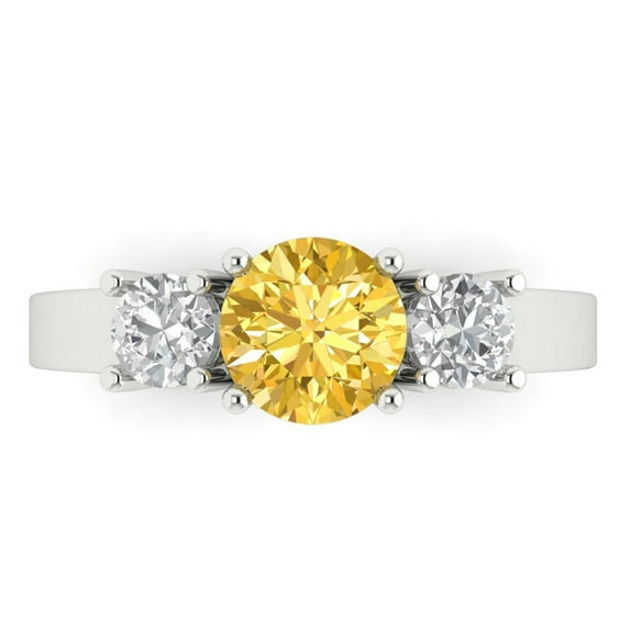 Clara Pucci 14K White Gold Solid Gold Yellow Three-Stone Anniversary Ring for Women - 1.5 cttw Round Cut