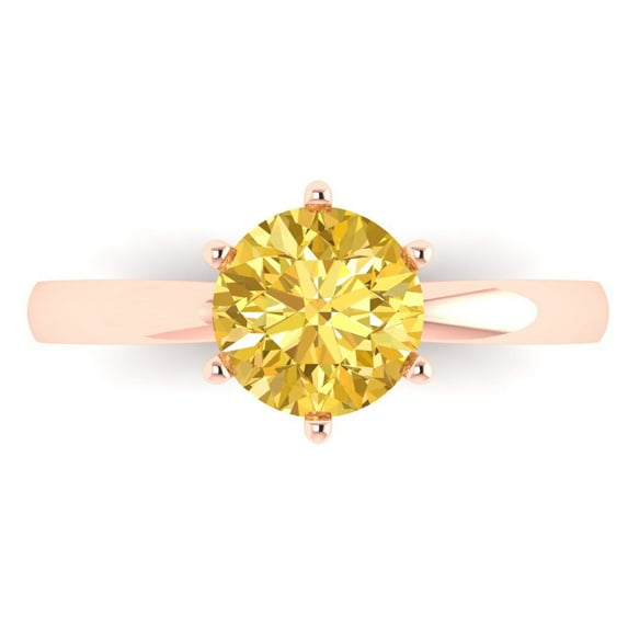 Clara Pucci 14K Rose Gold Solid Gold Yellow Solitaire Anniversary Ring for Women - 1.5 cttw Round Cut
