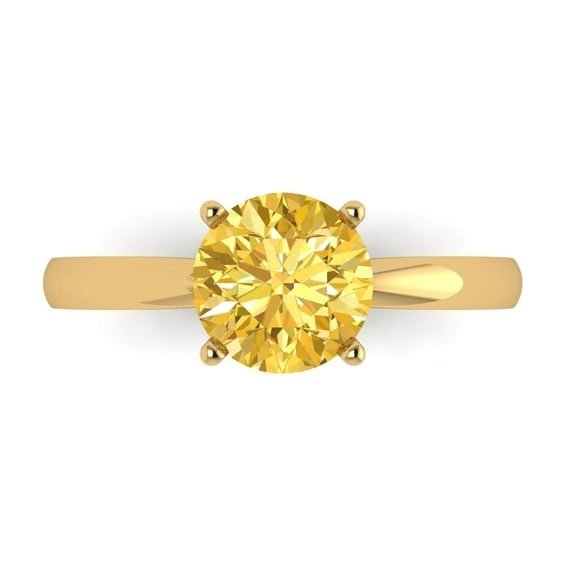 1.5 ct Round Cut Simulated Yellow Diamond Solitaire 18K Yellow Gold Womens Engagement Ring