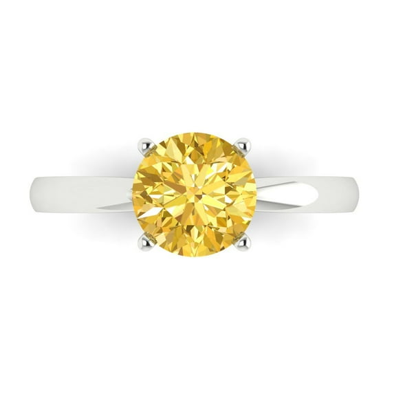 1.5 ct Round Cut Simulated Yellow Diamond Solitaire Engagement Ring for Women in 18K White Gold