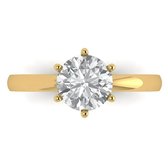 Clara Pucci 14K Yellow Gold Solid Gold WhiteSapphire Solitaire Anniversary Ring for Women - 1.5 cttw Round Cut