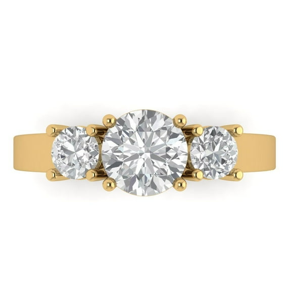 Clara Pucci 14K Yellow Gold 1.5ct WhiteSapphire Three-Stone Ring for Women