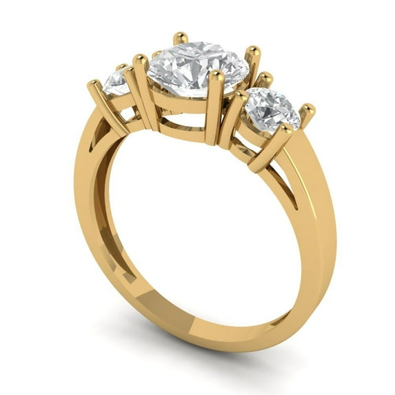 1.5 ct Round Cut White Sapphire Three-Stone Engagement Ring for Women in 14K Yellow Gold