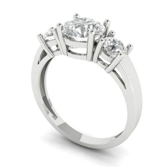 1.5 ct Round Cut White Sapphire Three-Stone Engagement Ring for Women in 18K White Gold