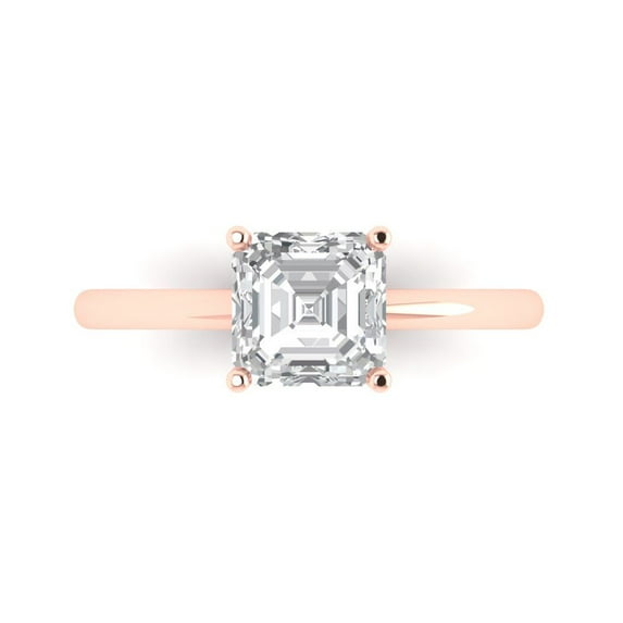 Clara Pucci 14K Rose Gold Solid Gold Clear Solitaire Anniversary Ring for Women - 1.5 cttw Asscher Cut