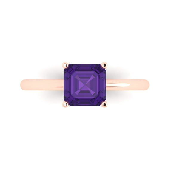 1.5 ct Asscher Cut Natural Amethyst Solitaire 14K Rose Gold Womens Engagement Ring