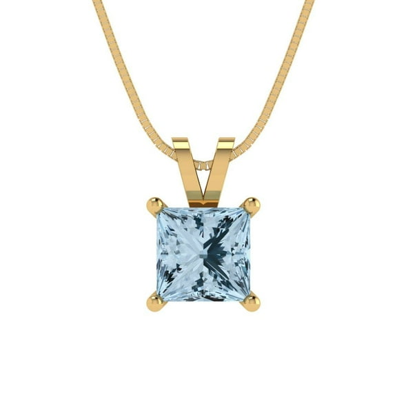 1.5 ct princess cut natural sky blue topaz 14k yellow hypoallergenic Solid gold Designer Everyday Affordable Dainty Necklace Pendant + 18" hypoallergenic Solid gold chain