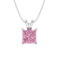 thumbnail image 1 of 1.5 ct princess cut pink Crystal 14k white hypoallergenic Solid gold Designer Everyday Affordable Dainty Necklace Pendant + 16" hypoallergenic Solid gold chain, 1 of 6