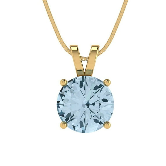 1.5 cctw Simulated Blue Diamond Yellow Gold Plated Pendant with 16" Box Chain (7.5mm, Round Cut)