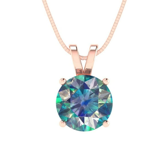 1.5 cctw Blue Moissanite Rose Gold Plated Pendant with 16" Box Chain (7.5mm, Round Cut)
