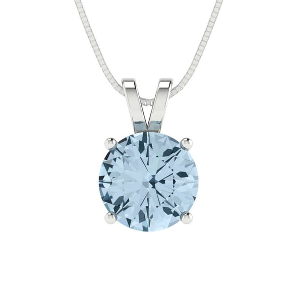 1.5 ct round cut natural sky blue topaz 14k white hypoallergenic Solid gold Designer Everyday Affordable Dainty Necklace Pendant + 16" hypoallergenic Solid gold chain