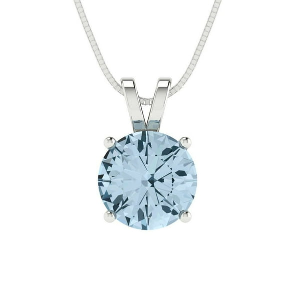 1.5 ct round cut natural swiss blue topaz 14k white hypoallergenic Solid gold Designer Everyday Affordable Dainty Necklace Pendant + 16" hypoallergenic Solid gold chain