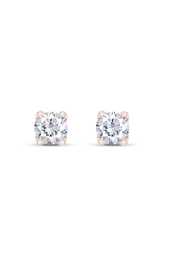 1/5 ct.t.w Each 3MM Round Cut Lab Created Moissanite Diamond 4-Prong Solitaire Stud Earrings In 18K Rose Gold Over Sterling Silver (DF Color, VVS1 Clarity, 0.20 Cttw)