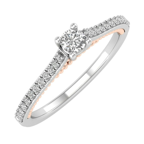 1/5 cttw Diamond Engagement Ring in 14K White & Rose Gold (I1-I2 Clarity) (Ring Size 6.5)