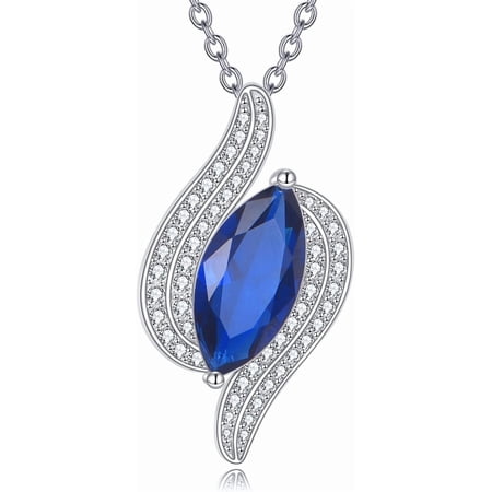 1.5 ctw Lab Created Sapphire Pendant Necklace With Moissanite in s925 Sterling Silver, Elegant September Jewelry, Anniversary Birthday Christmas Gifts For Women