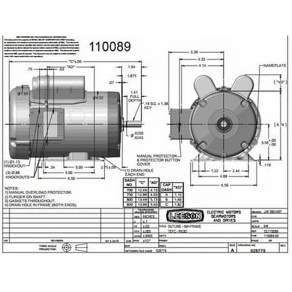 1.5 hp 1725 RPM 56 Frame TEFC (Farm Duty) 115/208-230V Leeson Electric Motor # 110089.00