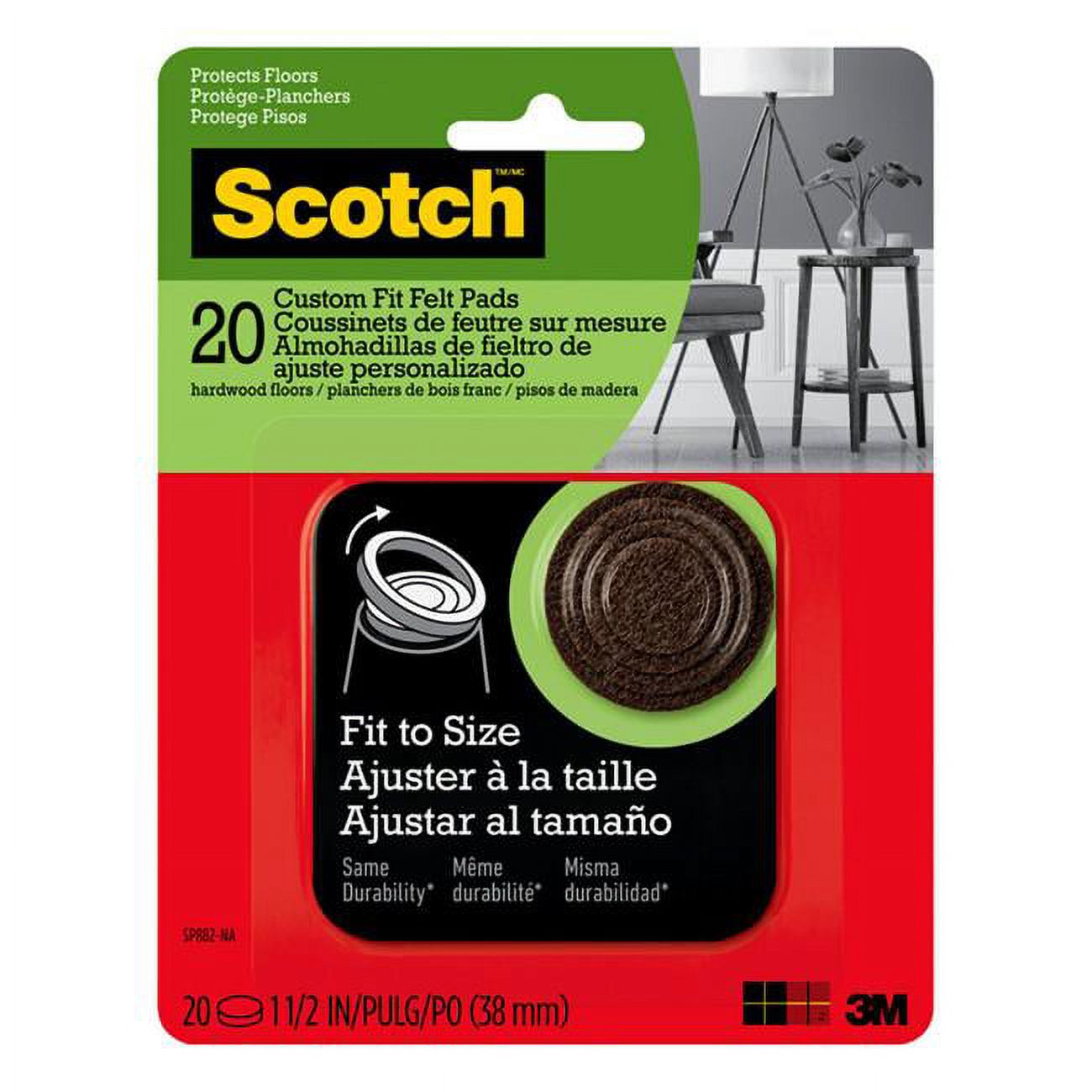 1.5 in. Round Felt Self Adhesive Protective Pad, Brown - Case of 20 - Pack of 6