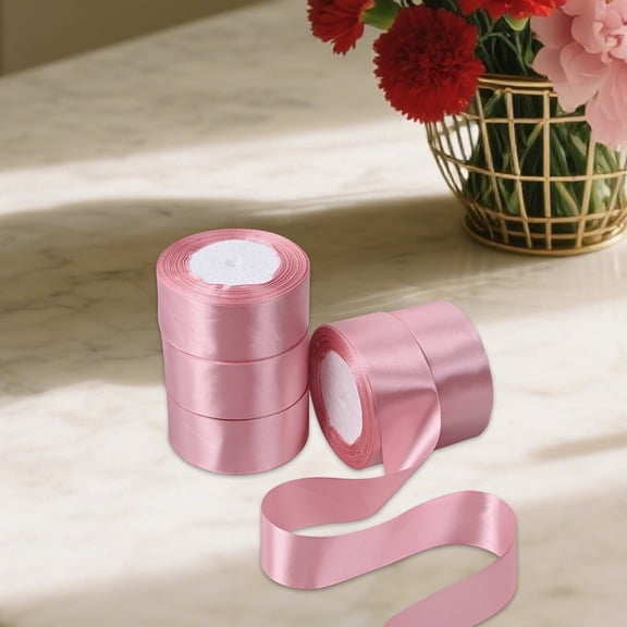 1.5 Inch Beige Pink Satin Ribbon, 5 Rolls 25 Yards Each, Total 125 Yards, for Gift Wrapping, Wedding & Crafts