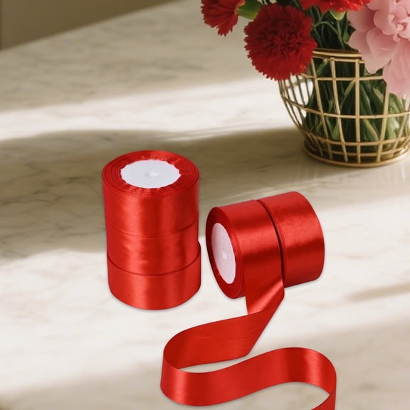 1.5 inch 25 Yard roll,Total 5 roll 125 yards,Satin Ribbon for Gift Wrapping, Wedding, Crafts, Christmas,Easter, Floral, Hair, Invitation Decorations and More Red