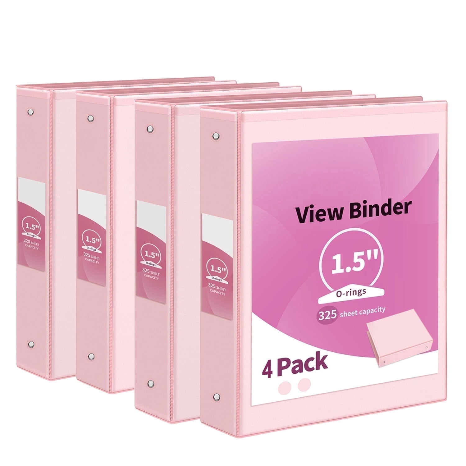 Pink Binder 1.5 inch Binders Holds 325 Sheets Capacity,Paper Organizer with Pockets Notebook Binders for Home Office,4 Pack