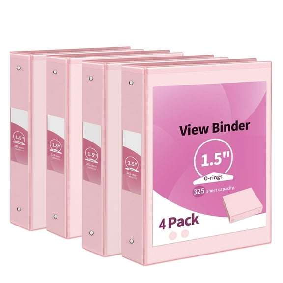 Pink Binder 1.5 inch Binders Holds 325 Sheets Capacity,Paper Organizer with Pockets Notebook Binders for Home Office,4 Pack