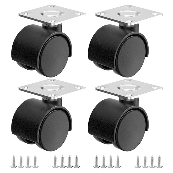 1.5 inch Caster Wheels, Casters Set of 4, Plastic Caster Wheels for Furniture, Plate Swivel Cart Casters with Brakes, File Cabinet Replacement Wheels (4 Pack Black)