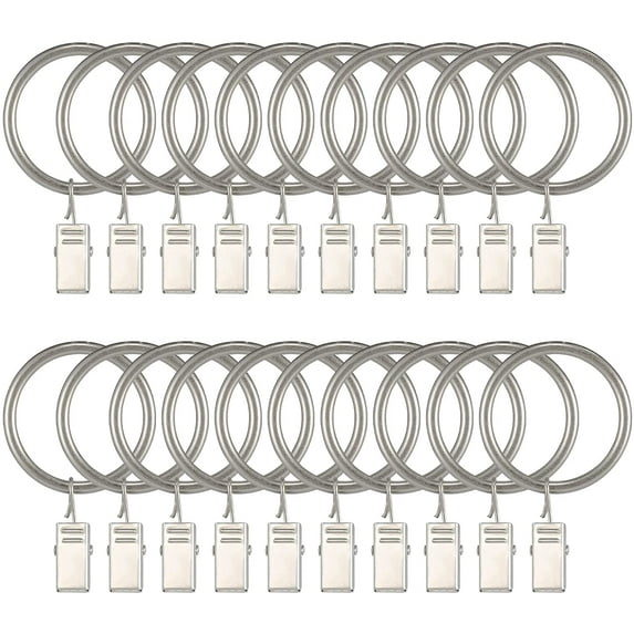 1.5 inch Curtain Hooks, 20 Pcs Curtain Rings, Rustproof Curtain Rings with Clips, Metal Solid Curtain Clips with Rings, Decorative Vintage Drapes Rings for Drapes (Matte Nickel)