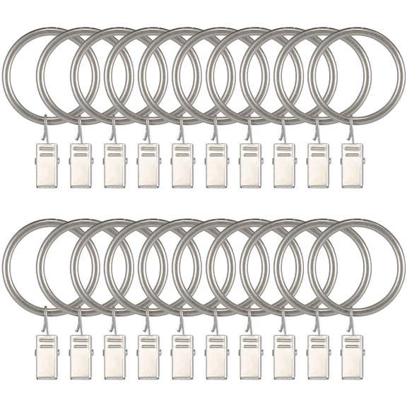 1.5 inch Curtain Hooks, 20 Pcs Curtain Rings, Rustproof Curtain Rings with Clips, Metal Solid Curtain Clips with Rings, Decorative Vintage Drapes Rings for Drapes (Matte Nickel)