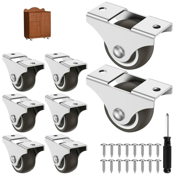 1.5 inch Mini Caster Wheels for Furniture Low Profile Swivel Casters Set of 8, 8kg Load Capacity Heavy Duty Mini Castors, No Noise Top Plate Swivel Wheels for Hardwood Tile Floors Carpet