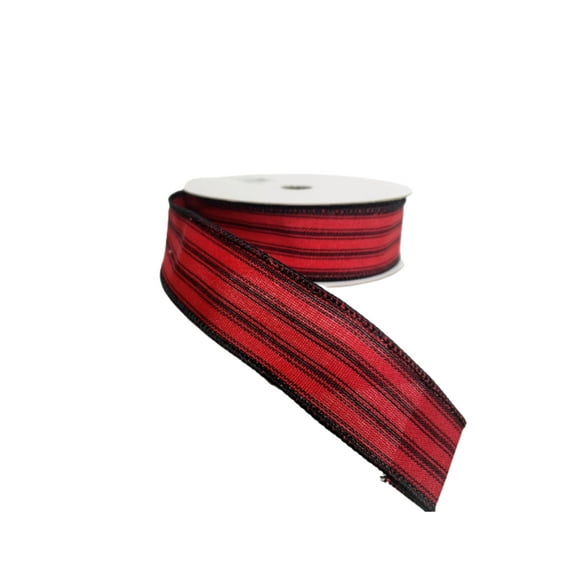 1.5 inch Red/Black Ticking Stripe Wired Ribbon - Classic Charm for Wreathmaking, Crafts, and Decor-RGA1015WJ