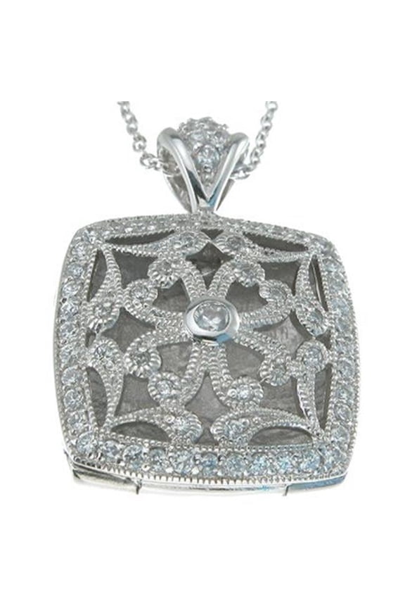 1.5 mm 925 Sterling Silver Cubic Zirconium Brilliant Locket Antique Style Necklace, Rhodium Finish