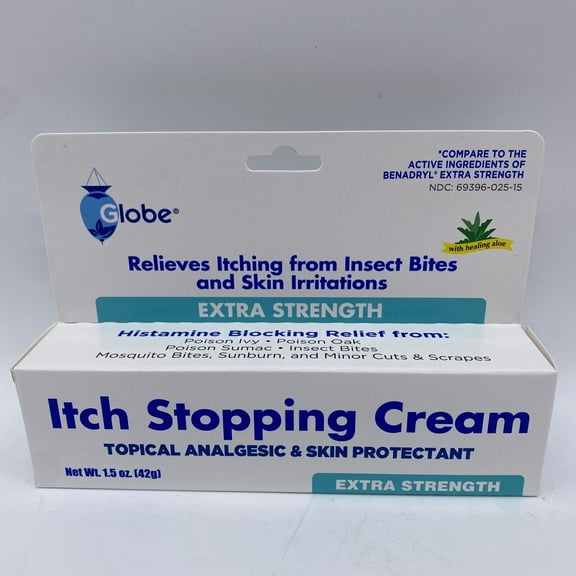 1.5 oz GLOBE Extra Strength Itch Stopping Cream Topical Analgesic EXP 03/2025