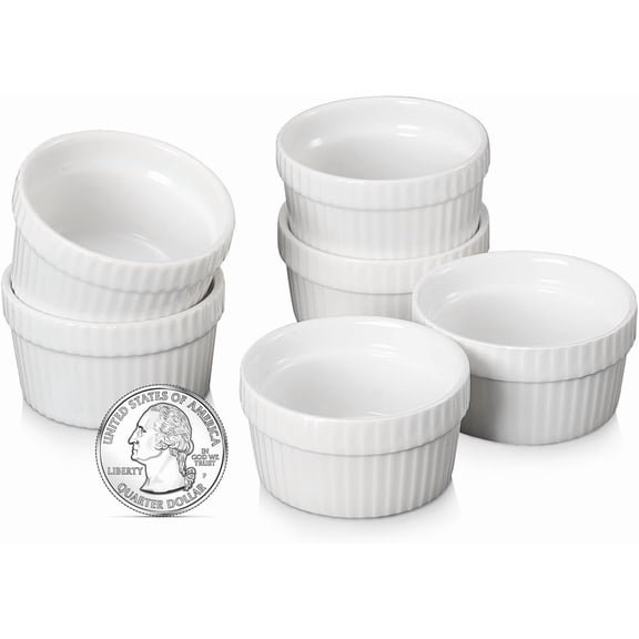 1.5 oz Mini Ramekins Set of 6, Tiny Dipping Sauce Cups, Ramekin Dip Bowl Porcelain Souffle Dish, Small Ramekins Dessert Cups Small Bowls for Charcuterie Board, Microwave & Oven Safe, White