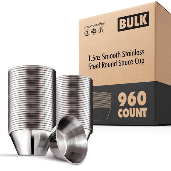 1.5 oz Stainless Steel Condiment Cups (960 Pack), Portion Cups for Ketchup, Marinara, BBQ, Small Metal Ramekins, Reusable for Restaurants