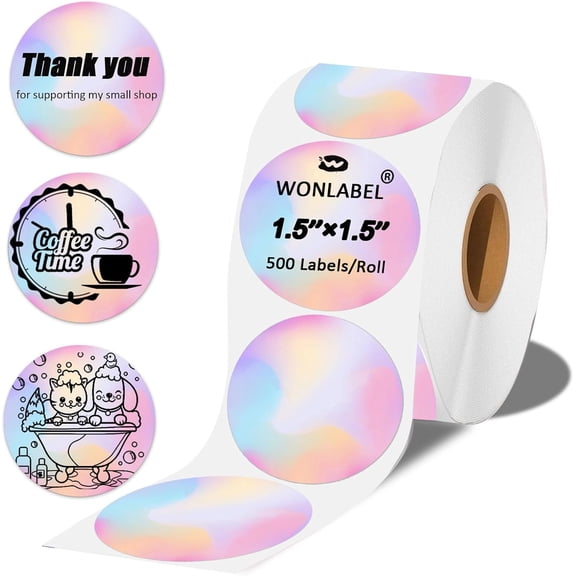 1.5 x 1.5 Round Thermal Labels, 1.5 inch Round Thermal Sticker Labels for Business and Home, Circle Thermal Printer Labels for DIY Logo Design, Thanks Card, 500 PCS, 1 Roll