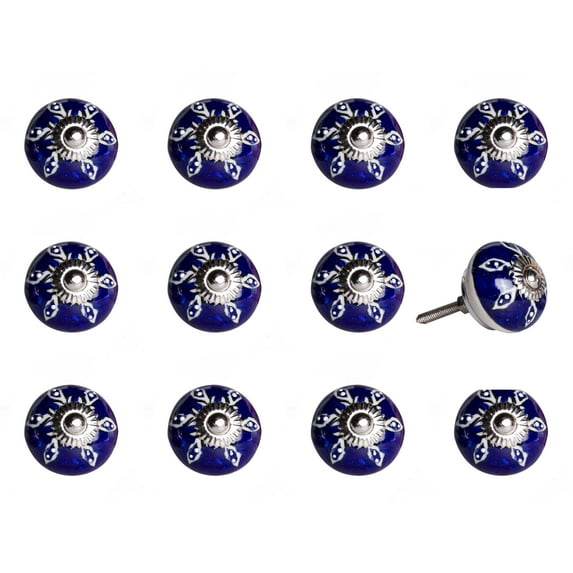 1.5" x 1.5" x 1.5" Navy White and Silver Knobs 12 Pack