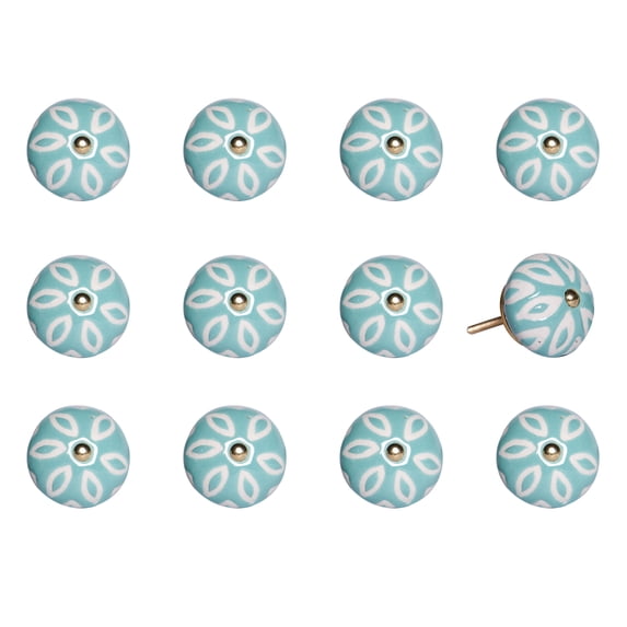 1.5" x 1.5" x 1.5" Turquoise White and Gold Knobs 12 Pack