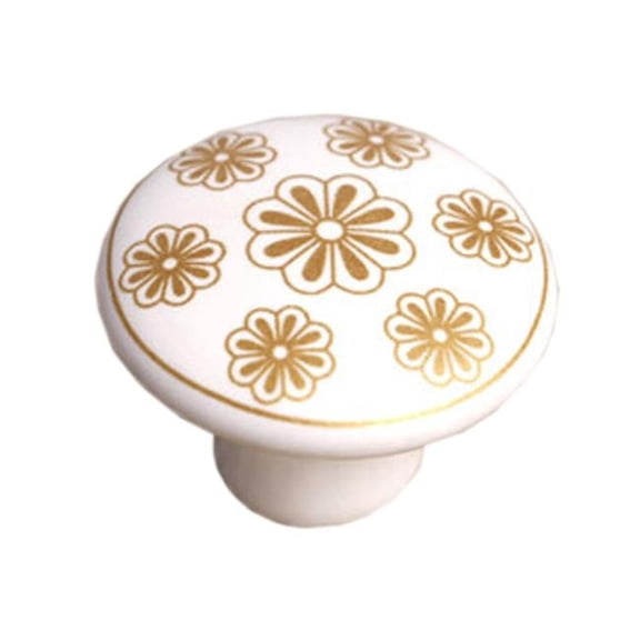 1.5 x 1.5 x 1 in. Ceramic Kids & Adult Drawer & Cabinet Handles & Pulls, Gold Flower - Set of 3