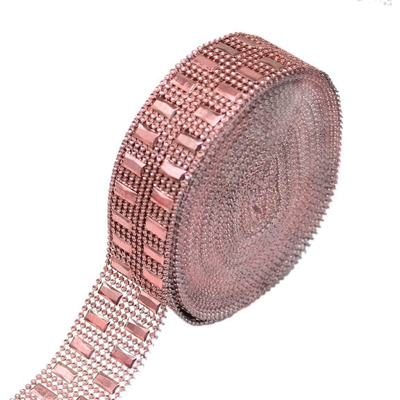 1.5" x 10 Yards (30 ft 2 Rows) Silver Bling Rhinestone Diamond Flower Shape Mesh Wrap Roll Faux Rhinestone Crystal Ribbon for Wedding, Cake, Vase Decorations, Party Supplies (Rose Gold 2 Row)