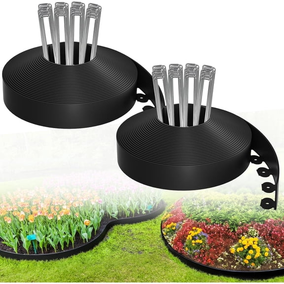 1.5 x 100 Landscape Edging Kit, Garden Edging Coil with 150 Pcs Spikes, No Dig Lawn Border Design