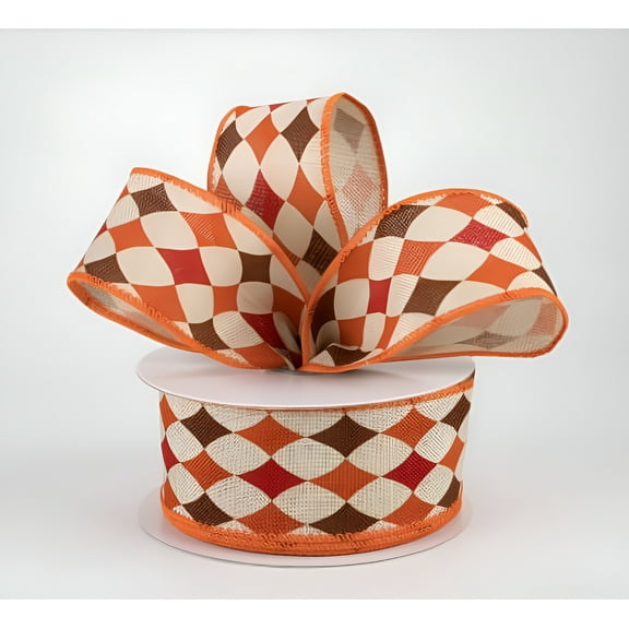 1.5" x 10yds Fall Diamond Ribbon: Orange, Brown, Burgundy (10 Yards)RJ7009-15