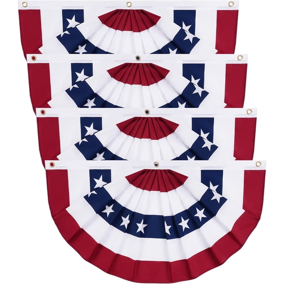 1.5 x 3 Ft American Flag Bunting Flags Outdoor, 4 Pack Patriotic Bunting Outdoor Red White and Blue Bunting, USA Pleated Fan Flag Half Fan Banner for Outside Home 4th of July Decorations