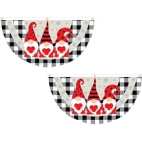 1.5 x 3 Ft Christmas Bunting Flag Plaid Gnome Pleated Fan Flag Half Fan Flag Banner Hanging Fan Bunting with Canvas Header and Brass Grommets for Xmas Party Valentine's Day Decoration