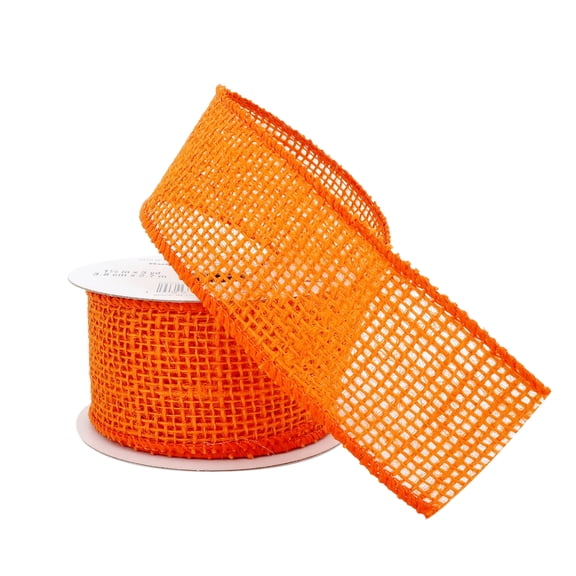 Celebrate It 1.5'' x 3 Yard Orange Burlap Ribbon Rolls - Wired Rustic Jute Ribbon with Sewn Edges for Crafts, Gift Wrapping, and Home Decor, 12 Pack