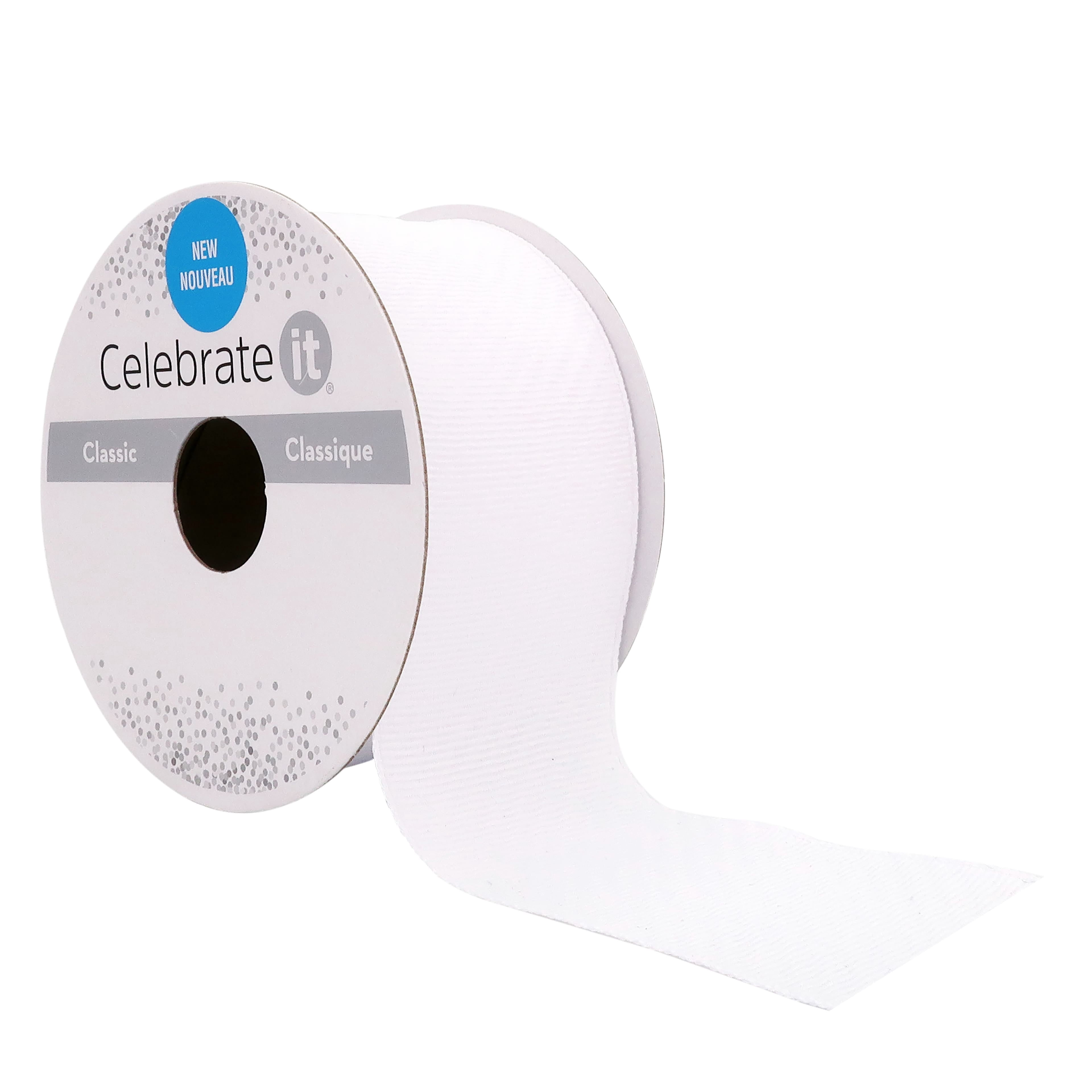 1.5" x 3 yd. White Grosgrain Wired Ribbon by Celebrate It – Red - Woven Sonic Welded Selvage for Bows - Crafts & Gift Wrapping - 12 Pack
