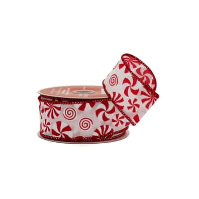 1.5" x 30ft. Peppermint Swirl Wired Ribbon by Celebrate It - Holiday and Christmas Ribbon for Crafts - Gift Wrapping - and Home Decor