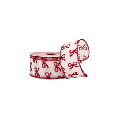 1.5" x 30ft. Red Glitter Bows Wired Ribbon by Celebrate It - Holiday and Christmas Ribbon for Crafts - Gift Wrapping - and Home Decor