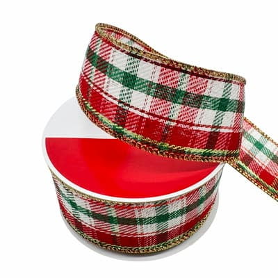 1.5" x 30ft. Red & Green Plaid Wired Ribbon by Celebrate It - Holiday and Christmas Ribbon for Crafts - Giftwrap - and Decor
