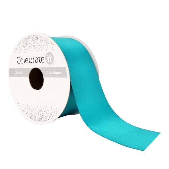 1.5" x 3yd. Dark Turquoise Satin Ribbon by Celebrate It â€“ Non-Wired Woven Selvage Edge - Ideal for Gift Wrapping - Crafts & Decor - 12 Pack