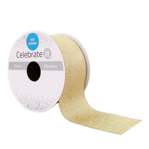 1.5" x 3yd Gold Sheer Metallic Wired Ribbon by Celebrate It – Shimmering Polyester Blend - Woven Selvage - Ideal for Crafts & Gift Decor - 12 Pack